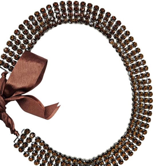 Y2K Retro Brown Rhinestone Waist Belt Multi-row Satin Tie‎ Bow Sz L XL 1X 2X - Picture 9 of 12